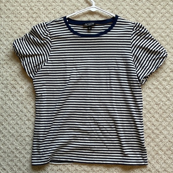 J. Crew Tops - J.Crew blue & white striped short sleeve puffed sleeve crewneck T-shirt small